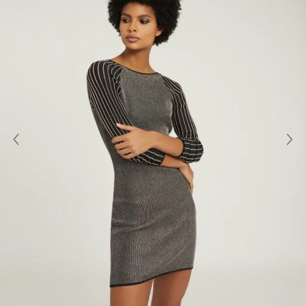 NWT $345 Reiss Marina METALLIC KNITTED BODYCON DRESS Medium